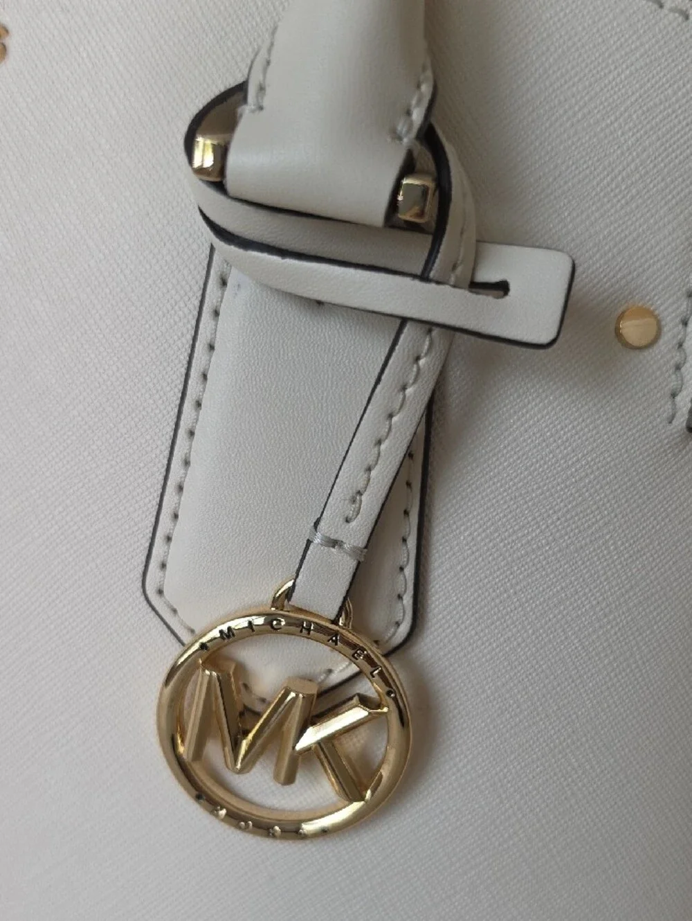 Michael Kors White Saffiano Satchel with Gold Hardware